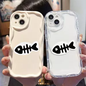 Ốp Lưng Cho Redmi Note 14 13 12 11 10 8 13T 14T 15T Pro A5 A3 A2 A1 14C 13C 12C 11A 10C 9A 9C Poco C75 C65 C61 C55 C31 Kem gợn Sóng Cong Edge Motif Xương Cá NYK305