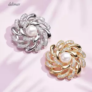 DELMER Nữ Khăn Khóa Kim Cương Giả Vintage Ngọc Trai Hình Học Hoa Cho Bé Gái Khăn Nhẫn