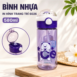 Bình Đựng Nước Nhựa Cao Cấp 580ml - Bình Nhựa In Hình Trang Trí 6026 Tiện Lợi, Bền Đẹp