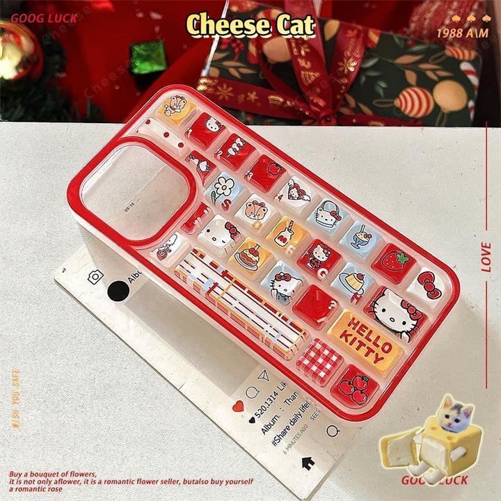 3D Bàn Phím Không Khí Giáng Sinh Kitty Ốp Lưng Điện Thoại iPhone 11 14 13 15 12 16 17 Pro Max