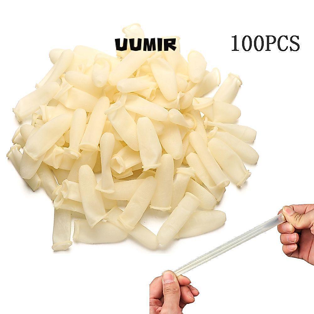 UUMIR 100 Chiếc Ngón Tay Trắng Cots Phụ Kiện Vệ Sinh Đầu Ngón Tay Bảo Vệ Cao Su Tự Nhiên Găng Tay Bảo Vệ