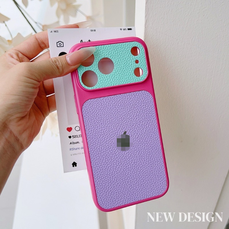Kết cấu da tương phản sang trọng ngay lập tức 17 Ốp điện thoại cứng Thích hợp cho iPhone 17 16 15 14 13 Pro Max Plus Ốp lưng