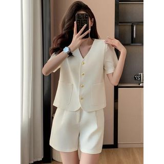 HB - Set Bộ Nữ Áo Cổ V Cúc Đồng Kèm Quần Short Đùi S121
