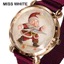 Giáng Sinh Ông Già Noel Xe Đạp Đồng Hồ Vàng Vỏ Đỏ Thắt Lưng Nữ Đồng Hồ Nam Châm Khóa Đồng Hồ Thạch Anh Tùy Chỉnh * Sản Xuất 6.7