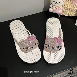 Dép Nữ Mèo Kitty Dễ Thương Chấm Bi Flip-Flops Mùa Hè 2026 Phong Cách Mới Mặc Ngoài Đế Dày Chống Trơn Trượt Đi Biển Flip-Flops High-V