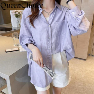 Áo Sơ Mi Nữ Mỏng Mềm Tím Dài Tay Nữ Áo Sơ Mi Áo Khoác Ngoài
