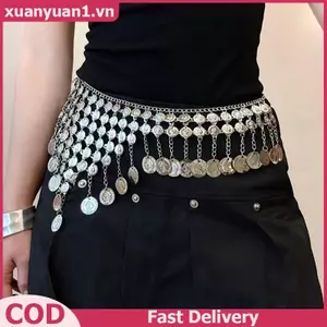XUAN Kim Loại sel Eo Dây Vintage Bạc Phong Cách Bohemian Thắt Lưng Cơ Thể Trang Sức Eo Trang Sức Phong Cách Dân Tộc Thắt Lưng VN