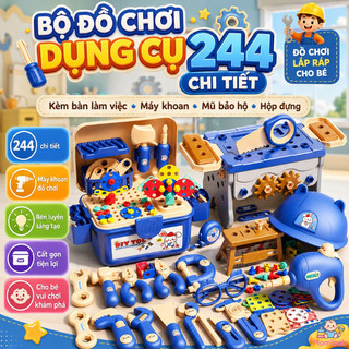 Bộ đồ chơi dụng cụ 244 chi tiết – Kèm bàn làm việc, máy khoan, mũ bảo hộ, hộp đựng – Nhựa an toàn – Rèn luyện sáng tạo