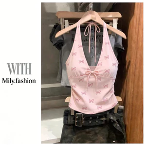 Milyfashion Phong Cách Hàn Quốc Ngọt Ngào Phù Hợp Với Nơ Dây Đeo Cổ Chữ V Phối Ren Ôm Hơn Nhìn Ngắn Top UHSB