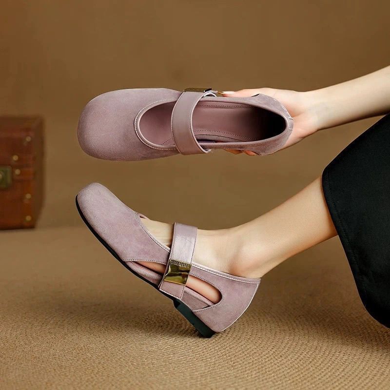 Giày mary jane Kiểu Hàn Tối giản Đế êm Thoáng khí Mũi tròn Đế nâng cao 2cm Không mỏi chân Giày ba lê