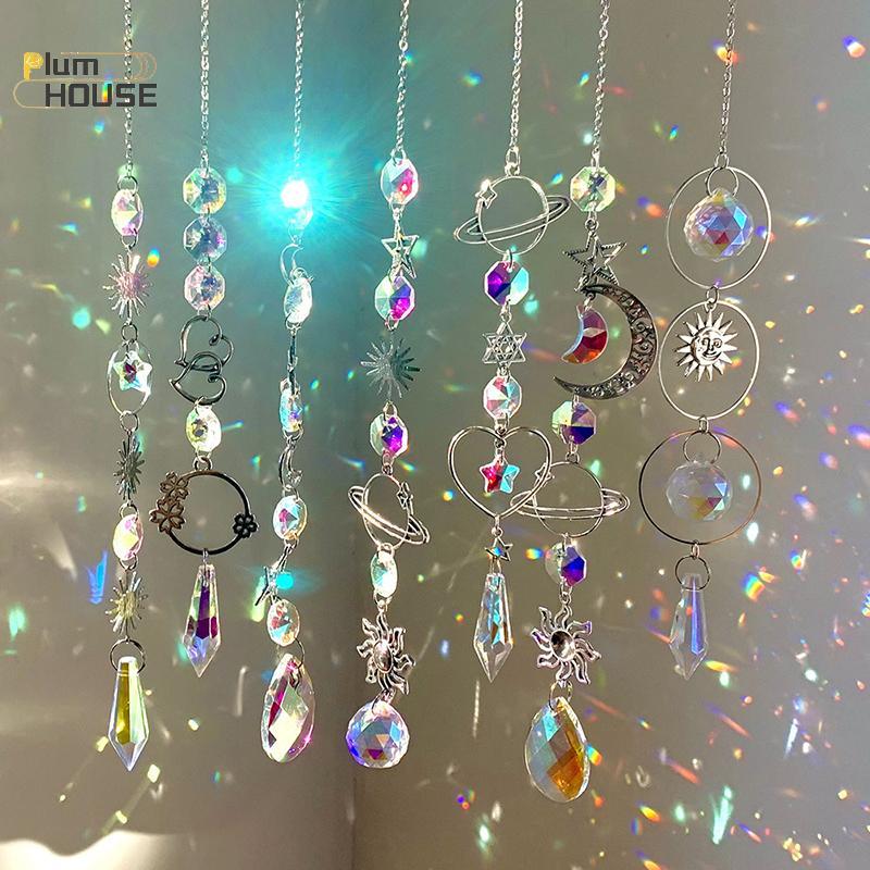 PlumHOUSE Treo Pha Lê Mặt Dây Chuyền Vườn Suncatcher Chuông Gió Cầu Vồng Lăng Kính Pha Lê Dây Xích Để Trang Trí Cửa Sổ VN