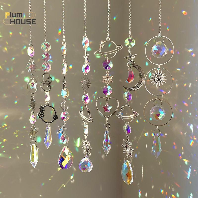 PlumHOUSE Treo Pha Lê Mặt Dây Chuyền Vườn Suncatcher Chuông Gió Cầu Vồng Lăng Kính Pha Lê Dây Xích Để Trang Trí Cửa Sổ VN
