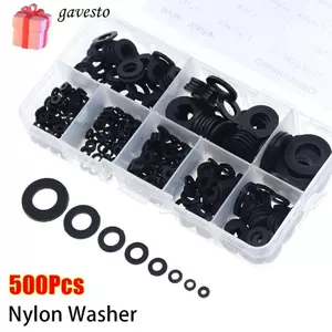 GAVESTO 500 Chiếc Máy Giặt Nylon, Con Dấu Phẳng O Ring Assortment Kit Máy Bay Miếng Đệm, M2-M10 8 Kích Cỡ Đen Trắng Cách Nhiệt Vòng Đệm