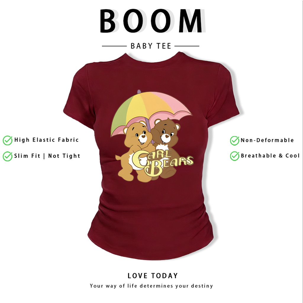 BOOM Áo Baby Tee Nữ Cotton Ôm Body-Áo Thun Ngắn Tay Y2K In Hình PhongCách Mùa Hè, Cổ Tròn Hàng Đầucách hàn quốc phong184