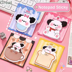 GREAT 30 tờ Notepad, Giấy ghi chú dính hoạt hình Puppy, Giấy ghi nhớ văn phòng phẩm di động