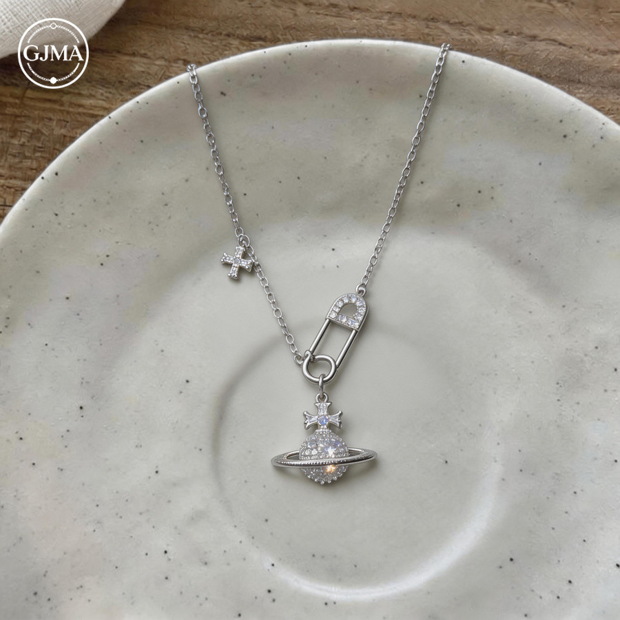 Zircon Cross Flower Saturn Mặt dây chuyền Vòng cổ thời trang đơn giản Phụ kiện cao cấp