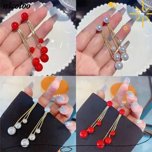 Bông tai tua rua ngọc trai NICOLOO, Phụ kiện nữ Bông tai dây chuyền trang sức quyến rũ, Bông tai Dangle thả phong cách Hàn Quốc thanh lịch Trang phục dự tiệc