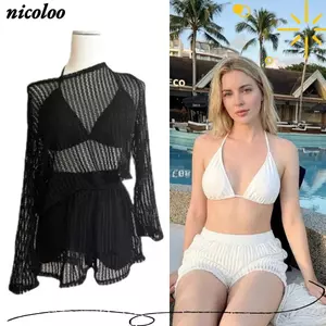 Bộ đồ bơi chia đôi cho nữ NICOLOO, Bikini đi biển rỗng, Bộ 3 mảnh đế bằng thời trang Bộ bikini dáng rộng vừa vặn Bộ suối nước nóng