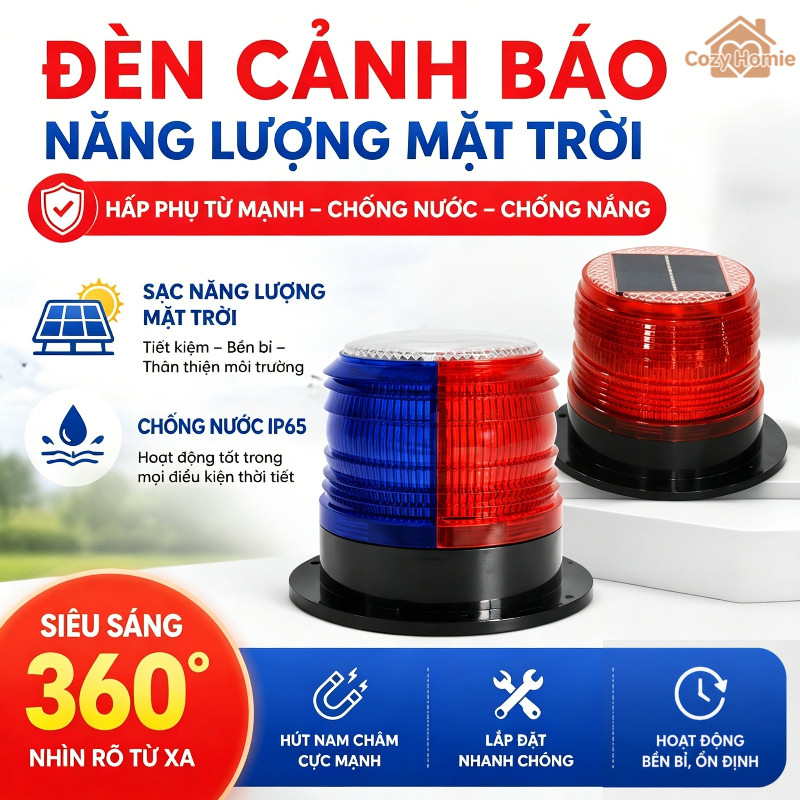 Đèn cảnh báo năng lượng mặt trời gắn nam châm chống nước LED nhấp nháy tự động tự sạc phát sáng