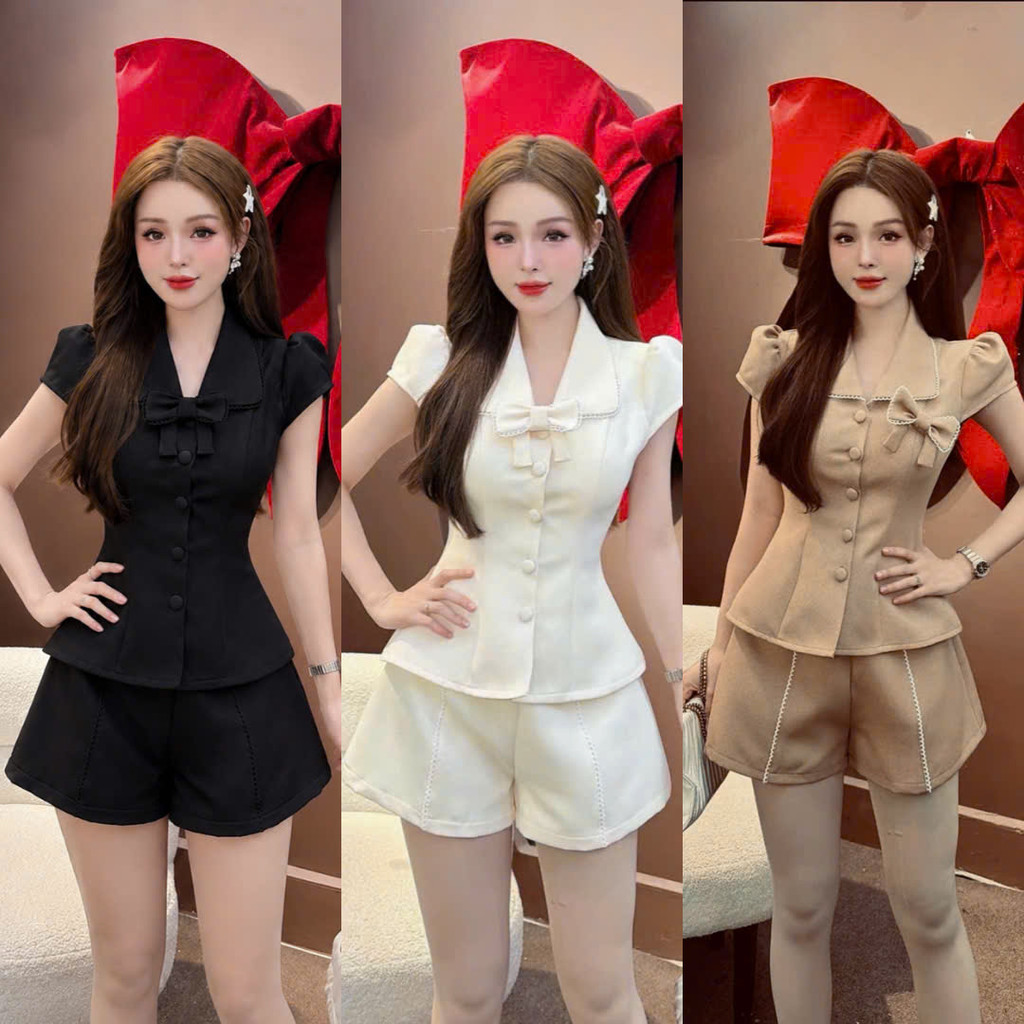 Set Bộ Nữ Ngắn COTTON Thiết Kế Thời Trang KÈM TAG NƠ RỜI Mới HIYU 66 STORE