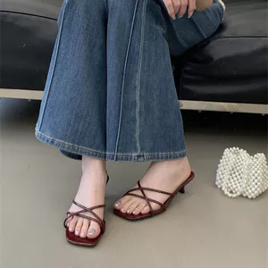 T TT Tính Khí Mũi Vuông Flip-Flops Nữ Gợi Cảm Mở Mũi Mùa Hè Với Váy Giày Sandal Cao Gót Đi Biển Giày Nữ