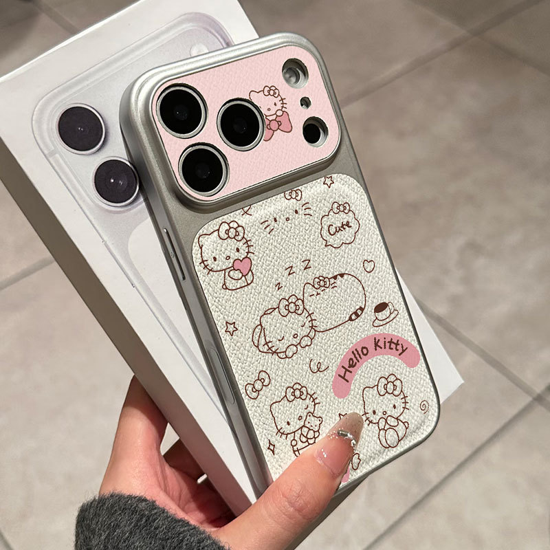 Ốp lưng iPhone họa tiết da mạ họa tiết mèo Kitty iPhone 17 16 15 14 13 12 11 Pro Max Plus Max