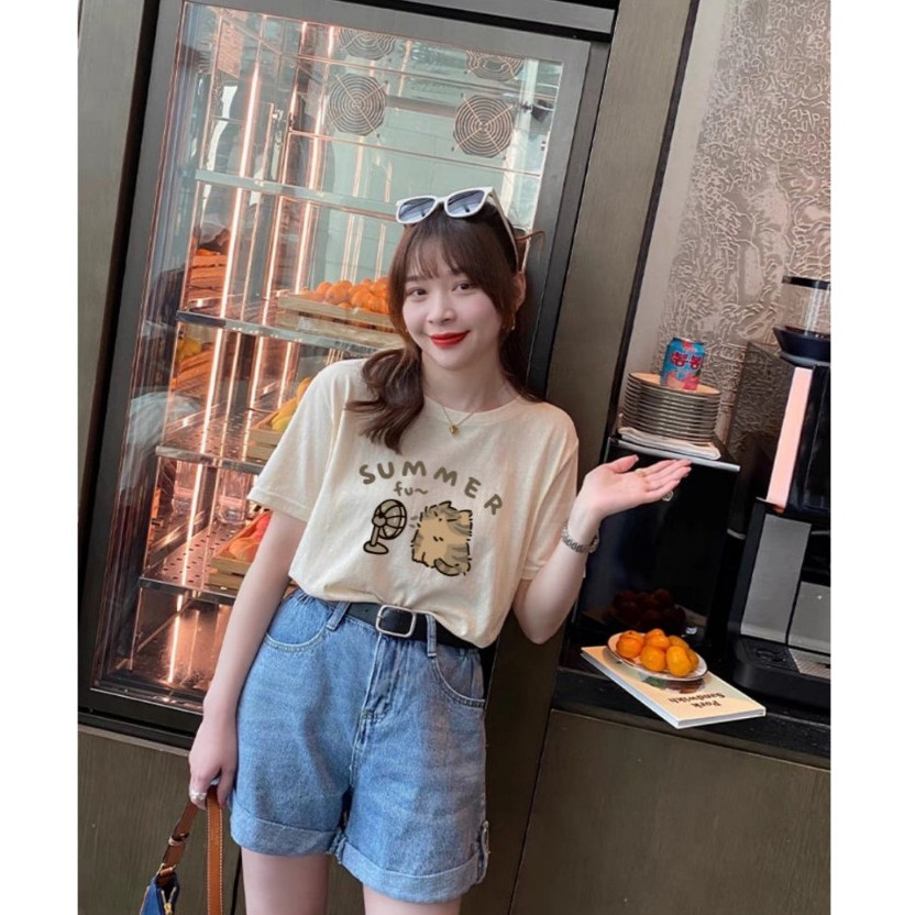 （Giao hàng 24h）Angela Áo thun Xược Nữ cổ tròn tay ngắn in hình Áo phông nữ cổ tròn, Chất Cotton xược, thun giấy