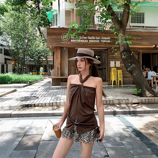 Áo croptop hở lưng cổ yếm khóa kim loại dành cho nữ, kiểu dáng gợi cảm.