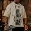 YONGLA Mỹ Retro Đá Tượng In Hình Quá Khổ Áo Thun Phố Hip Hop Rời Cotton Tay Ngắn Chạy Bộ Đào Tạo Top