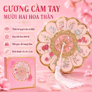 Gương Gập Hộp Quà Gương Cầm Tay Mười Hai Hoa Thần, Gương Trang Điểm Mini, Gương Gấp Di Động