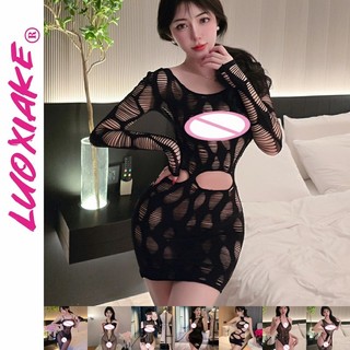 LUOXIAKE Nữ Đen Nhìn Xuyên Qua Lưới Body Rỗng Chặt Một Mảnh Vớ Đồ Lót