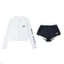 Bé Gái Đen Trắng Đồ Bơi 2026 Phong Cách Mới Trẻ Em Mùa Hè In Chữ Dây Kéo Dài Tay Top + Quần Short Đồ Bơi