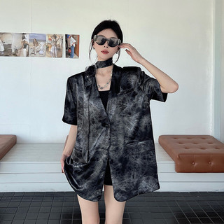 Áo blazer nhuộm chàm cao cấp kiểu Pháp có dây ruy băng dành cho nữ, kiểu dáng mới lạ và độc đáo