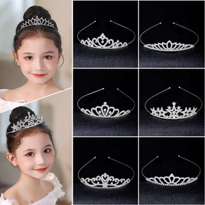 Trẻ Em Vương Miện Đầu Bé Gái Công Chúa Dây Buộc Tóc Vương Miện Trẻ Em Hiệu Suất Phụ Kiện Tóc Kim Cương Giả Hợp Kim Đầu Trang Sức HGSI