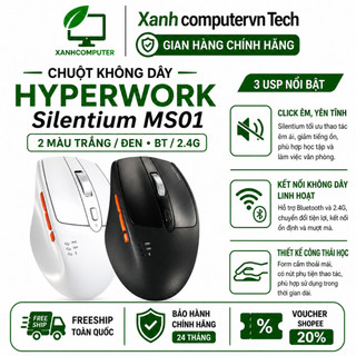 Chuột Không Dây HyperWork 𝗦𝗶𝗹𝗲𝗻𝘁𝗶𝘂𝗺 MS01 - 3 mode - silent - Hàng Chính Hãng