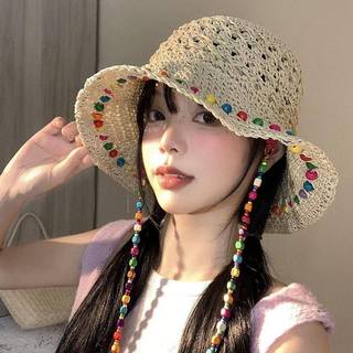 ELBBKG Mũ Rơm Hạt Gỗ Nhiều Màu Sắc Thời Trang Cho Nữ Vào Mùa Hè Với Vành Rỗng Lớn Mũ Chống Nắng Có Thể Gập Lại Mũ Ngư Dân Mới