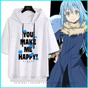 SY3 That Time I Got Reincarnated as a Slime Rimuru Tempest tay ngắn có mũ trùm đầu Áo thun giản dị dáng rộng YS3