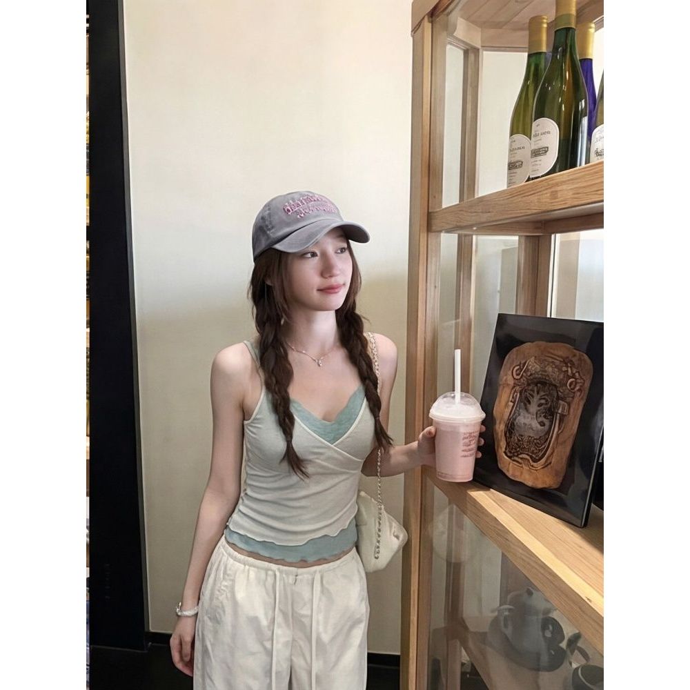 Milyfashion Dopamine Pure Desire Ren Khâu Sling Giả Hai Mảnh Slim-Fit Ngắn Top Sling Thoáng Khí WZF