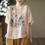 Phong Cách Dân Tộc In Hình Thiết Kế Ngắn Tay Vải Lanh Cotton Top 2025 Phù Hợp Với Văn Học Retro Áo Thun Nữ 5.26