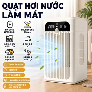 Quạt điều hòa để bàn quạt USB làm lạnh quạt hơi nước mini quạt tuần hoàn không khí hoạt động êm có màn hình LED hẹn giờ