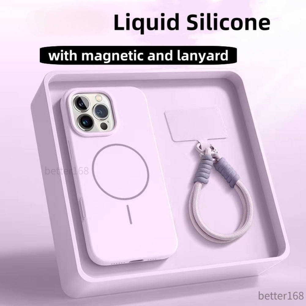 Có Dây Buộc Silicon Lỏng Chống Sốc Từ Tính Ốp lưng iPhone 11 12 13 14 15 16 Pro Max Plus Chống Vân Tay Chống Bẩn Vỏ Mềm