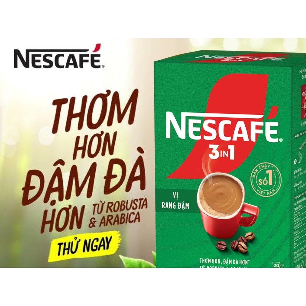 Cà Phê Nescafe 3in1 Vị Rang Đậm Hộp Xanh 20 Gói*16G