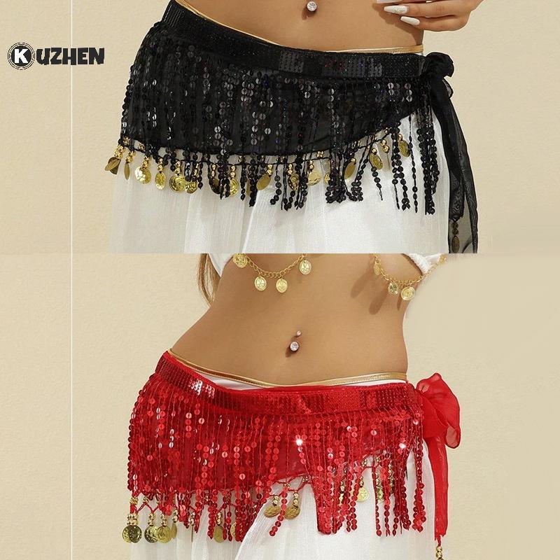 KUZHEN Bụng Khiêu Vũ Eo Dây Xích Boho Sequin sel Thắt Lưng Khiêu Vũ Ấn Độ Hip Khăn Jazz Khiêu Vũ Thể Hiện Trang Phục Với Dangling Kim Sa Lấp Lánh HOT