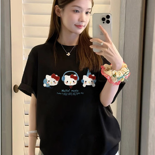 （Giao hàng 24h）Angela áo phông nữ form rộng đen Hello Kitty mùa hè xinh bigsize  salute áo thun local brand