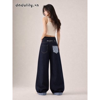 DADULILY Quần Jean Khâu Kẻ Sọc Cổ Điển Uốn Cong Quần Ống Đứng Rộng