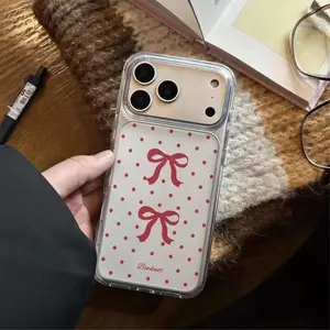 nơ đỏ Thích hợp iPhone 1716 trường hợp điện thoại 15P trong suốt 13/14 giản lược 12