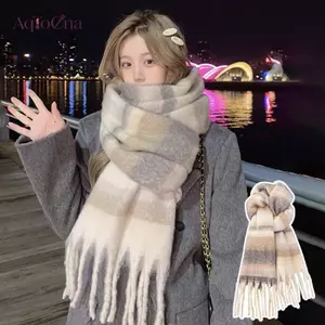 AqToCna Mùa Đông Mới Giả Khăn Cashmere Cho Nữ Maillard Cao Cấp Phong Cách Hàn Quốc Ấm Áp Retro Thời Trang Đa Năng Thi Khăn Choàng AqToCna