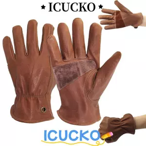 ICUCKO 1 Đôi Găng Tay Xe Máy, Găng Tay Làm Việc Màu Nâu Nặng, Bảo Vệ Lao Động Cao Cấp Da Bò Vintage Thắt Lưng Găng Tay Da Ngoài Trời Biker