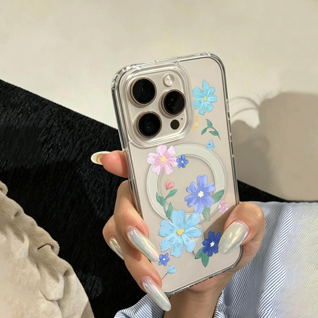 Hoa sơn dầu màu hồng Thích hợp iPhone 1714p15 trường hợp điện thoại 1311 mới 12 hút từ