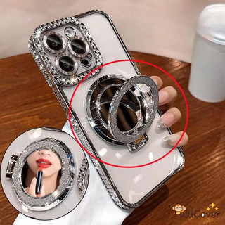 Nhẫn giá đỡ điện thoại tích hợp gương trang điểm & kim cương giả gắn xe ô tô, đa năng, cầm đứng, quà tặng cho bạn bè